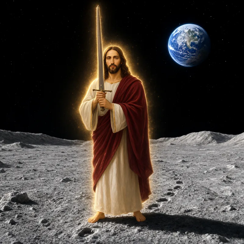 Jesus planting the sword on the moon